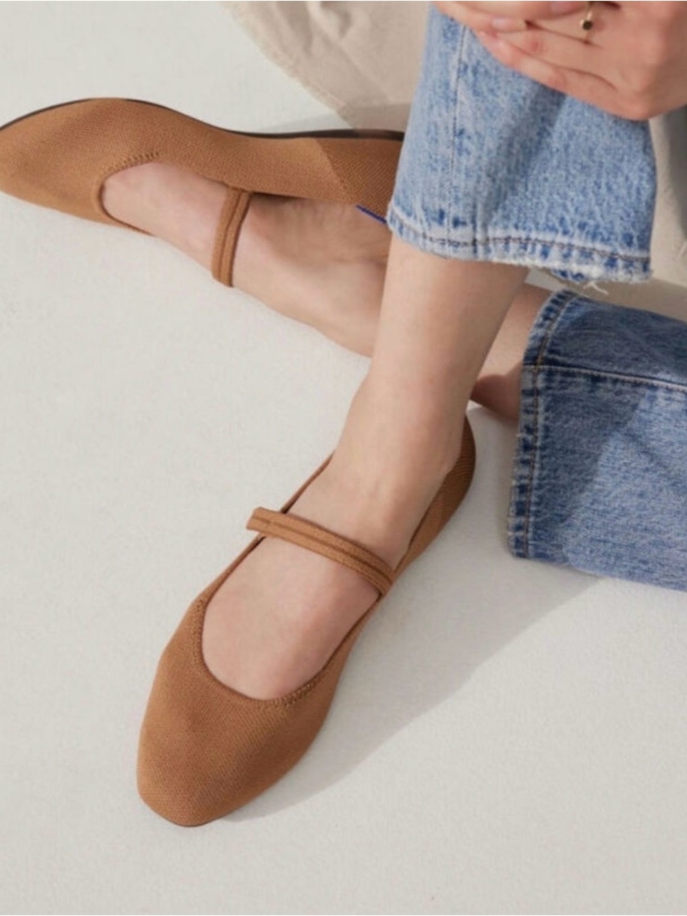 Rothy's Tan Mary Jane Knit Flats with Strap